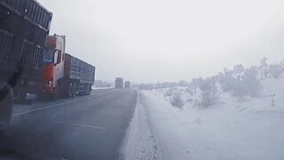 The truck driver drove against traffic, scaring the smaller cars