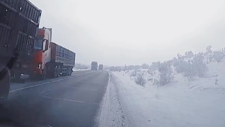 The truck driver drove against traffic, scaring the smaller cars