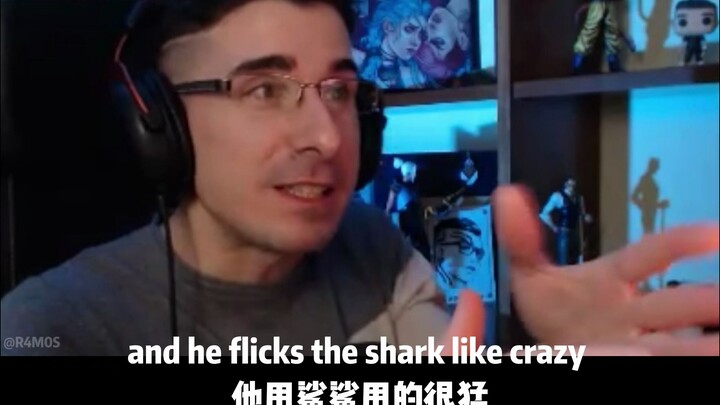 Horcus watches Chengcheng shake a shark