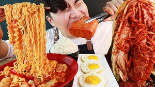 MUKBANG ASMR 집밥 열라면 김치 계란후라이 흰밥 통스팸 먹방 KOREAN HOME FOOD EATING SOUND!! الأرز المنزل Nhà gạo