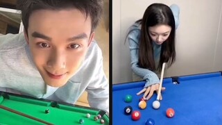 I saw Wu Lei playing billiards with chopsticks.