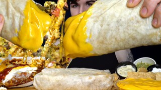 ASMR MUKBANG GIANT BURRITOS LOADED CHEESE FRIES & CHIPS | WITH CHEESE | Magic Mikey