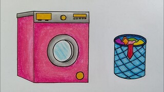 Cara menggambar mesin cuci || belajar menggambar dan mewarnai elektronik