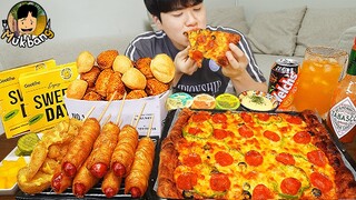 ASMR MUKBANG 굽네 고추바사삭 치킨먹방! 피자 핫도그 치즈스틱 먹방 & 레시피 CHICKEN & PIZZA EATING SOUND!