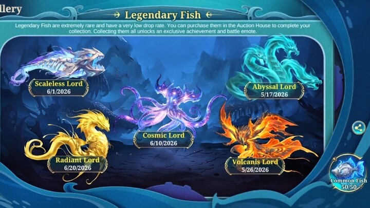 At na kompleto na din ang ating mga Legendary Fish "Cosmic, Abyssal, Volcanis , Scaleless and Radian