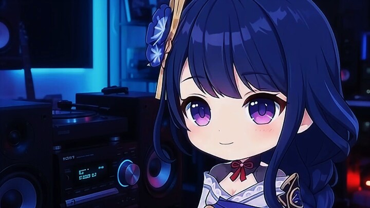 Raiden Shogun Chibi Listening to Baby Hotline