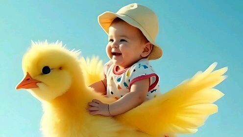 cute baby and bird fly friendly