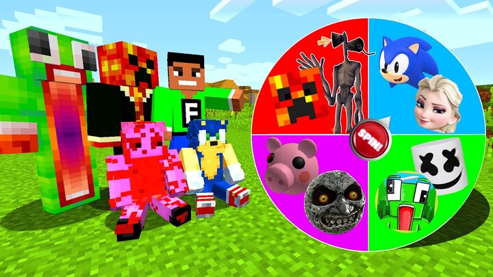 Minecraft PE : DO NOT SPIN THE MYSTERY WHEEL! (Sonic, Unspeakable, PrestonPlayz, Piggy & Siren head)