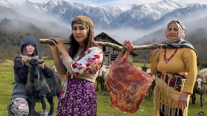 Village Life on a Stormy Day  Traditional Steak Cooking - My Rural Life (720p, h