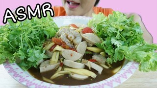 ASMR SPICY MANGO SALAD +RAW SHRIMPS +FERMENTED PORK SAUSAGE / ส้มตำปลาร้า กุ้งสดหมูยอ เผ็ดแซ่บ