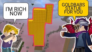 🔴I VISIT RANDOM ISLAND AND BUILD GOLDBARS STATUE -SKY BLOCK-BLOCKMAN GO