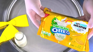 ไอศกรีมโรล Pina Colada OREO คุกกี้ โคโคสและสับปะรดม้วนไอศครีมทอด อาหาร ASMR