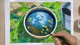 [Hội họa] Vẽ bức "Cỏ ba lá trên mặt nước"