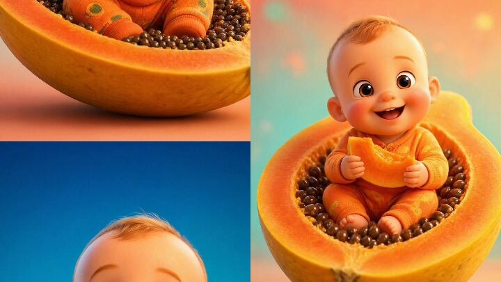 Cute Papaya Baby Eating ASMR! 木瓜宝宝ASMR吃播超治愈 #AI