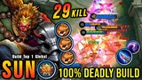 29 Kills!! Best Sun One Hit Build and Emblem!! - Build Top 1 Global Sun ~ MLBB