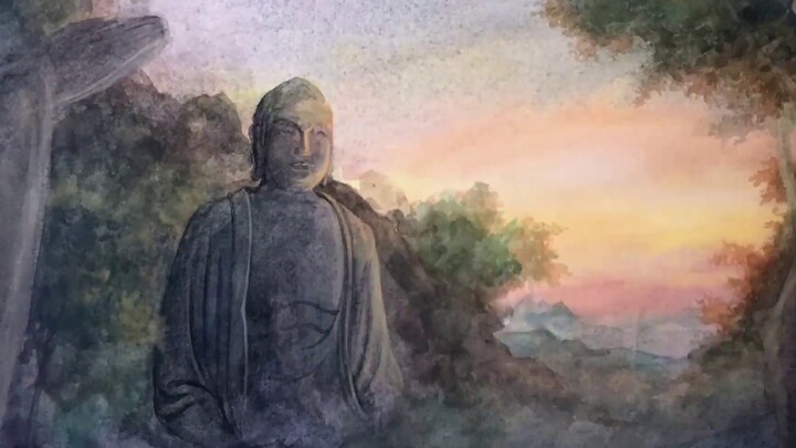 【Opaque Watercolor】What is doodle? (Tactical Leaning Back) / "Buddha Statue and Cat" 5