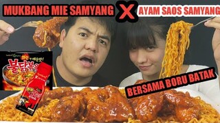 GILA!!! MUKBANG MIE SAMYANG DAN AYAM GORENG PAKAI SAOS SAMYANG 🔥🔥 BERSAMA BORU BATAK !!