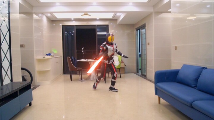 Card face of swinging lightsaber to fight Kamen Rider Faiz (Introduction with AE lightsaber plug-in 