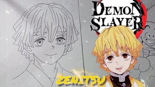 mengambar zenitsu dari anime demon slayer
