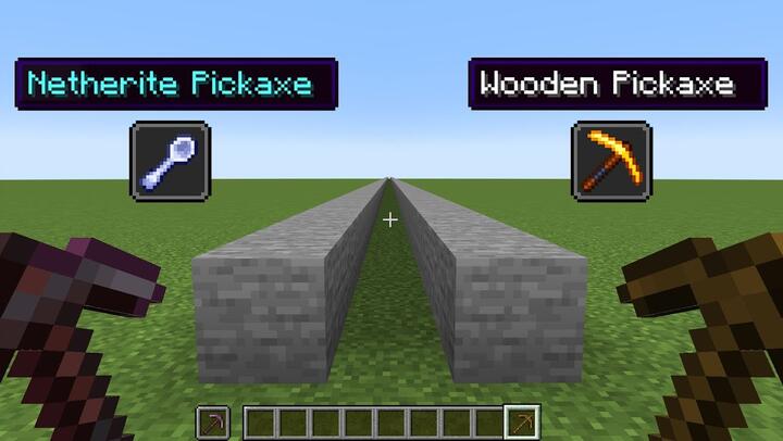netherite pickaxe + mining fatigue vs wooden pickaxe + haste