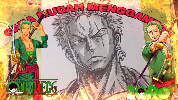 cara mudah menggambar anime one piece , Zoro