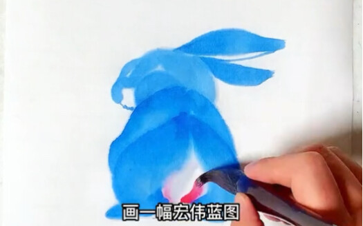 Let's draw a blue rabbit, paying tribute to the rabbit-year stamps of our predecessors—just for fun!