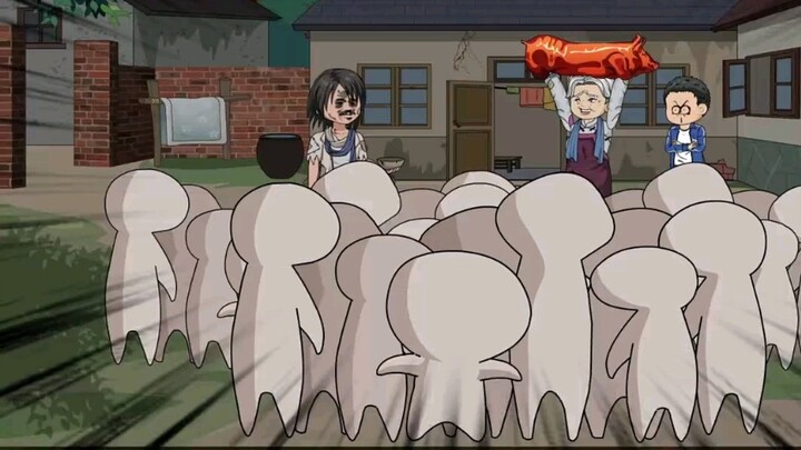 The beggar begged for food from everyone in the village, but my grandma gave him a bowl of meat.