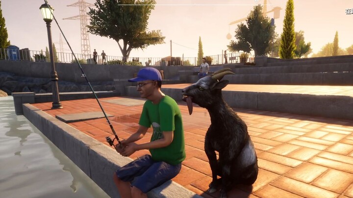 A man and a sheep at sunset