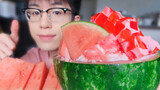 ASMR mengunyah|Musim panas dan es susu semangka yang manis