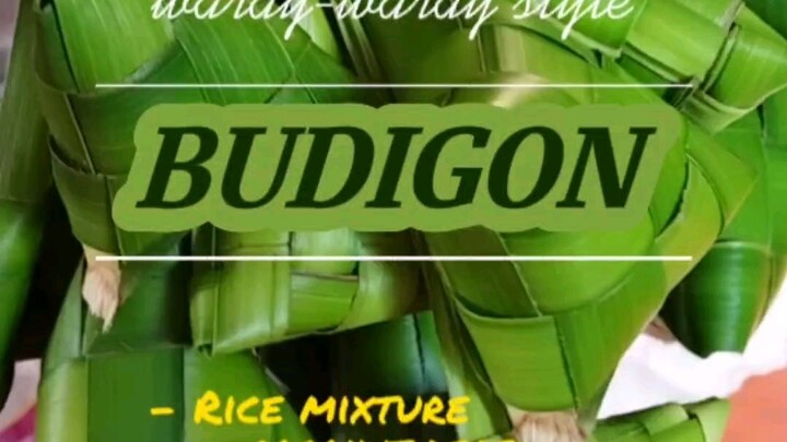 Making BUDIGON (cooked rice in a coconut leaf)