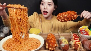 [Mukbang TV] - Mì Buldak Rosé và hotdog phô mai | ASRM