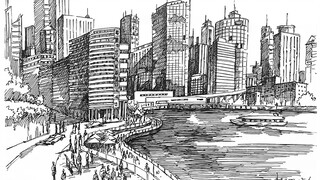 The drawing method of sketching high-rise buildings in the city is necessary for beginners from draf