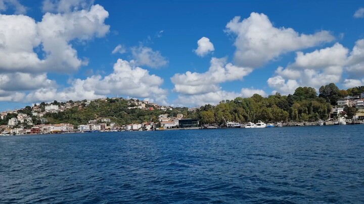 Peaceful Bosphorus views, where green hills meet the blue sea. 🌊🌿☁️