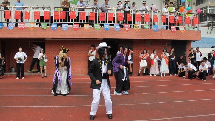 Muzan performs a divine dance at the sports day opening ceremony, celebrating the successful premier