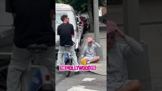 Justin Bieber Looks Sad & Lonely While Sitting On The Curb By Himself & Talking To Paparazzi In N.Y.