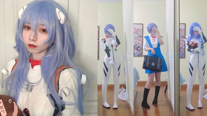 "Ayanami Rei cos" school uniform with long hair