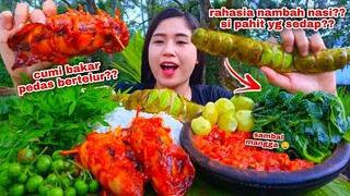 MAKAN CUMI BAKAR BERTELUR REBUSAN DAUN PEPAYA SAMBEL MANGGA LALAPAN MENTAH JENGKOL MUDA PETE LEUNCA
