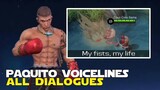 PAQUITO ALL VOICELINES/DIALOGUES SO MANLY! MOBILE LEGENDS NEW HERO UPDATE PAQUITO!