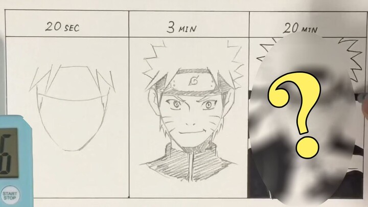 Naruto drawn in 20 seconds, 3 minutes and 20 minutes
