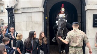 "Heartwarming Moment: King's Guard Checks on Colleague and Pats Loyal Horse!"