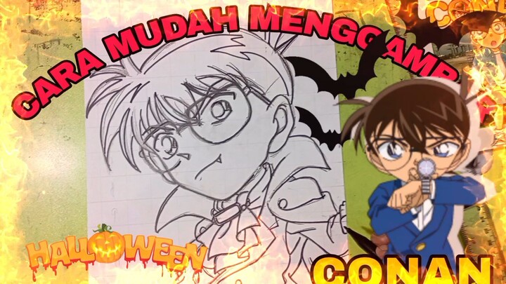 cara mudah menggambar Conan Edogawa Halloween