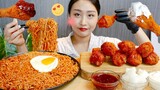 MUKBANG) 뿌링맵소킹 스틱+신라면볶음면 먹방🔥 Spicy Bburinkle Chicken &Shin ramyeon noodle asrm eating