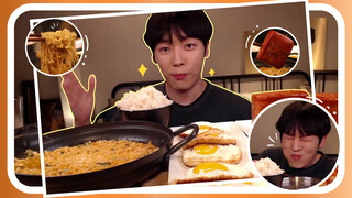 SIO吃播—家常饭！午餐肉，煎鸡蛋，方便面，白米饭，泡菜，韩国吃播