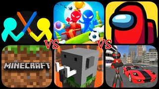 AmongUs VS SupremeDuelist VS StickmanParty VS StickmanRopeHero VS Craftsman VS Minecraft PE