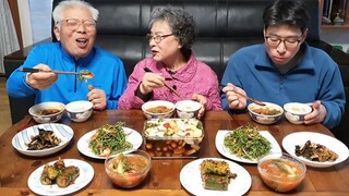 평범한 시골 집밥 먹방 asmr(대파 육개장, 메추리알 장조림, 세발나물 무침, 시금치 장아찌) korean mukbang asmr / korean food asmr