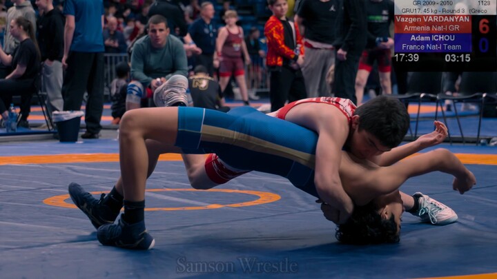 U17 Vazgen Vardanyan (ARM) vs Adam Ichou (FRA) 45kg. Greco-roman boys youth