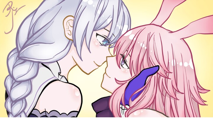 [Honkai Impact 3 Handwritten] Kallen and Yaezakura kiss saliva