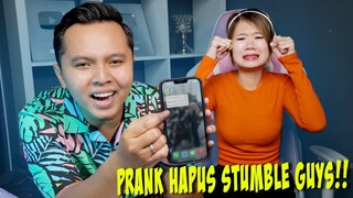 PRANK HAPUS STUMBLE GUYS ELVINA!! DIA SEDIH BANGET SEMUA SKIN SPECIAL HILANG!!