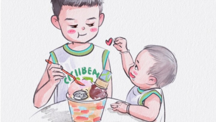 This is so heartwarming! Brother: Can a one-year-old eat this? [Eating melon R] Little brother: Pot 