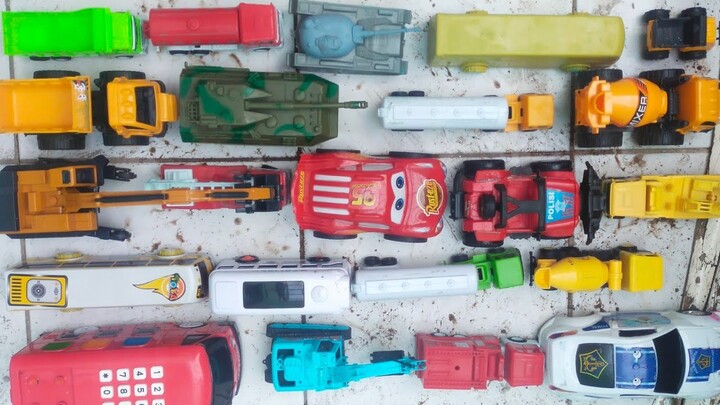 found truck, excavator, craine, mc queen, fire truck, police car, tank, beco, jeep, mixer car